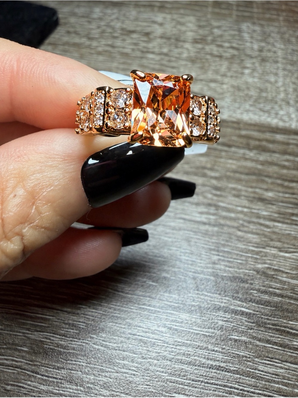 Gold-Plated Champagne Zircon Statement Ring